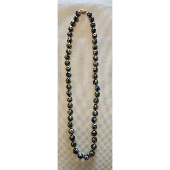 VINTAGE CHINESE CLOISONNE FLORAL ENAMEL 10mm BEAD HAND KNOTTED NECKLACE 20 inch‎